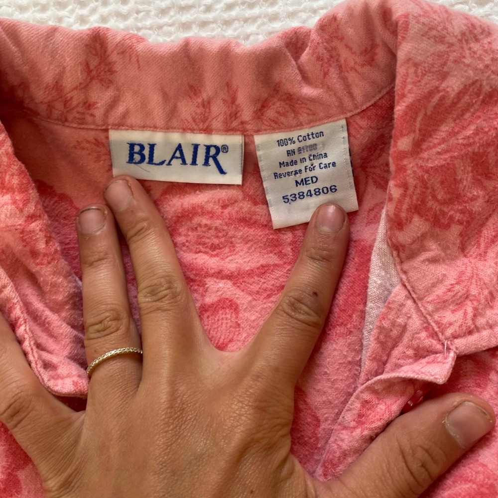 Blair Dark Pink Pocket Long Sleeves Cotton Collar Top Size M - Picture 2 of 3